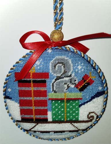 Squirrel and Gifts On Sled Ornament