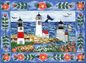 Three Lighthouses w/ Floral Border