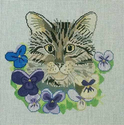 Tiger Cat with Pansies
