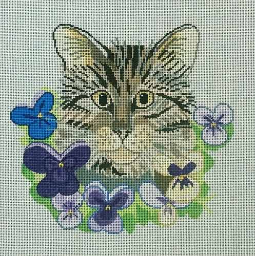 Tiger Cat with Pansies