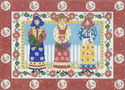 Trio of Folk Ladies w/ Floral Borders