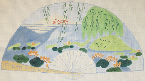 Waterlilies and Willow Fan