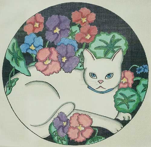 White Cat in Flowers