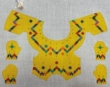 Yellow Bargello Kitten Vest and Mittens