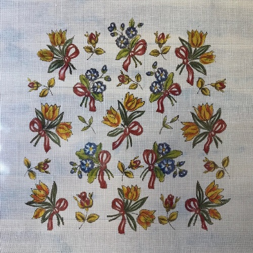 Yellow and Blue Flowers with Red Bows