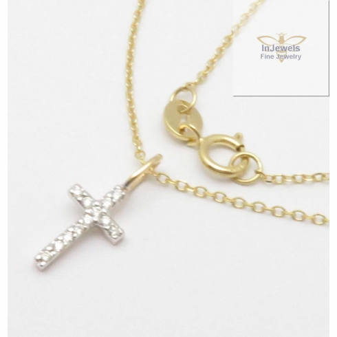 CROSS 14K YELLOW GOLD DIAMOND CROSS SMALL NECKLACE VS2-SI1