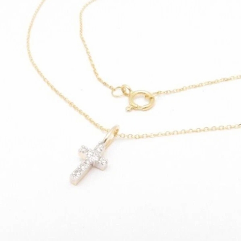 CROSS Solid Genuine 14K Yellow Gold Tiny Dainty Diamond Cross 1/4inch