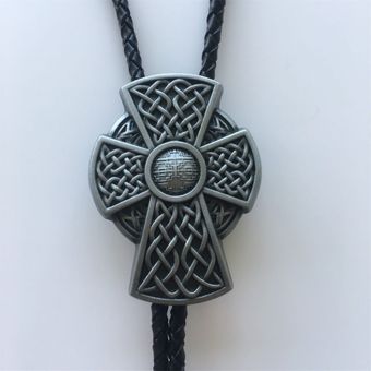 Antique Silver Cowboy Cowgirl Celtic Cross Bolo Tie