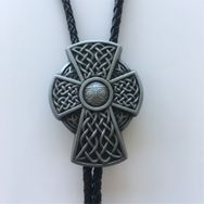 Antique Silver Cowboy Cowgirl Celtic Cross Bolo Tie