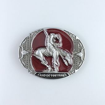 Red Enamel Rodeo Cowboy Western Oval Belt Buckle Boucle de Ceinture WT113RD