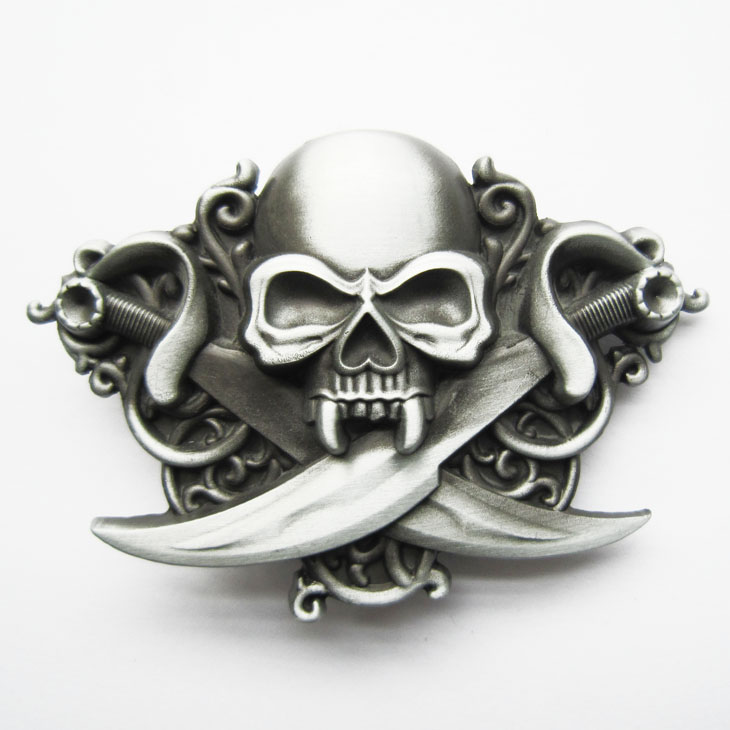 New Vintage Cross Knife Emo Skull Biker Rider Belt Buckle