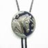 Vintage Blue Enamel Horse Head Bolo Tie - Western Oval Pendant On Leather Cord, Antique Silver Finish