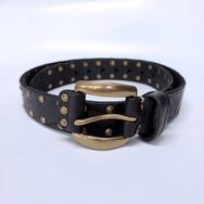 Copper Rivets Black Genuine Leather Belt With Brass Pin Buckle BELT1-019BK