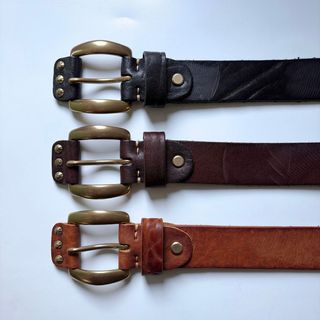 Copper Rivets Brown Genuine Leather Belt With Brass Pin Buckle BELT1-019ZW