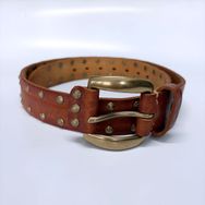 Copper Rivets Brown Genuine Leather Belt With Brass Pin Buckle BELT1-019ZW