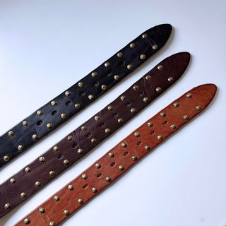 Copper Rivets Dark Coffee Genuine Leather Belt With Brass Pin Buckle BELT1-019BW