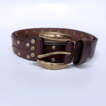 Copper Rivets Dark Coffee Genuine Leather Belt With Brass Pin Buckle BELT1-019BW