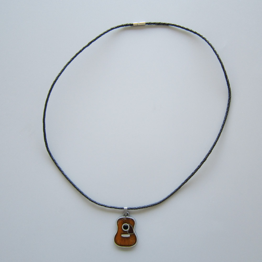 Guitar Music Metal Charm Pendant Leather Necklace