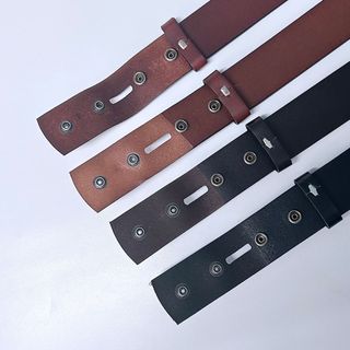 Solid Dark Coffee Color Genuine Leather Belt Brass Snap On Belt BELT1-014BWN