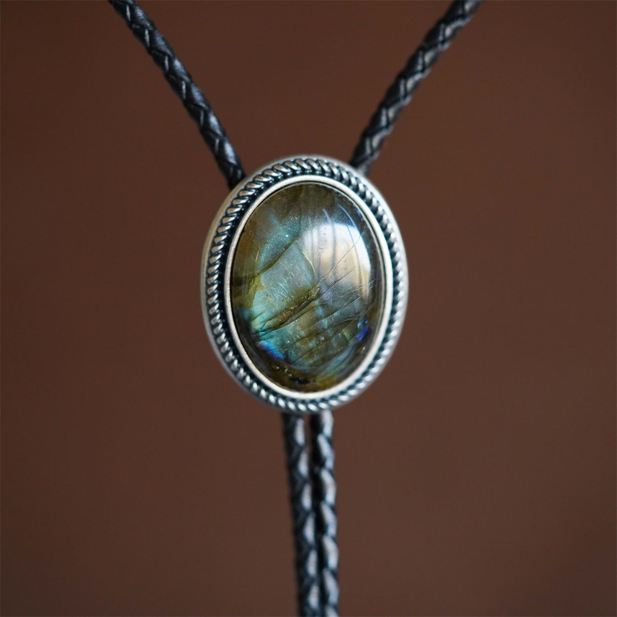 Vintage Silver Plated Bolo Tie With Handcrafted Lotus Rose Quartz Stone - Adjustable Rope Tie - View #11