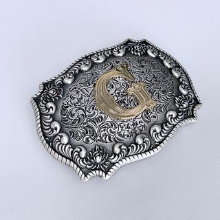 Vintage Silver With Gold Plated A - Z Initial Letter Western Cowboy Cowgirl Belt Buckle BUCKLE-LE010VSG