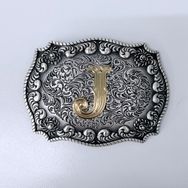 Vintage Silver With Gold Plated A - Z Initial Letter Western Cowboy Cowgirl Belt Buckle BUCKLE-LE010VSG
