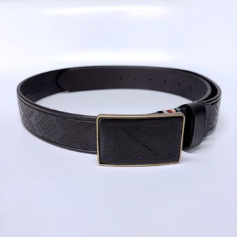 Western Southwest Laser Engrave Black Genuine Leather Belt With Solid Brass Buckle BELT1-028BK