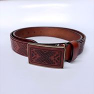 Western Southwest Laser Engrave Brown Genuine Leather Belt With Solid Brass Buckle BELT1-028ZW