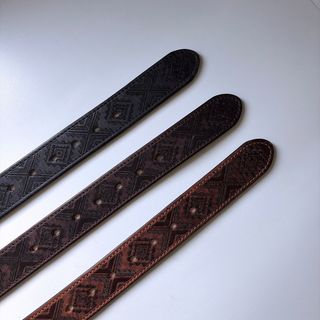 Western Southwest Laser Engrave Brown Genuine Leather Belt With Solid Brass Pin Buckle BELT1-027ZW