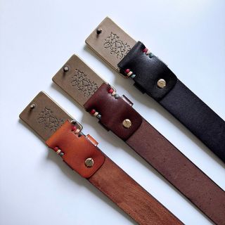 Western Southwest Laser Engrave Dark Coffee Genuine Leather Belt With Solid Brass Buckle BELT1-028BW