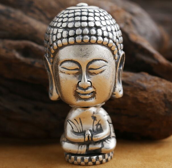 Mala's Guru Bead 990 Silver Guru Bead Three Holes Bead Vairocana Buddha