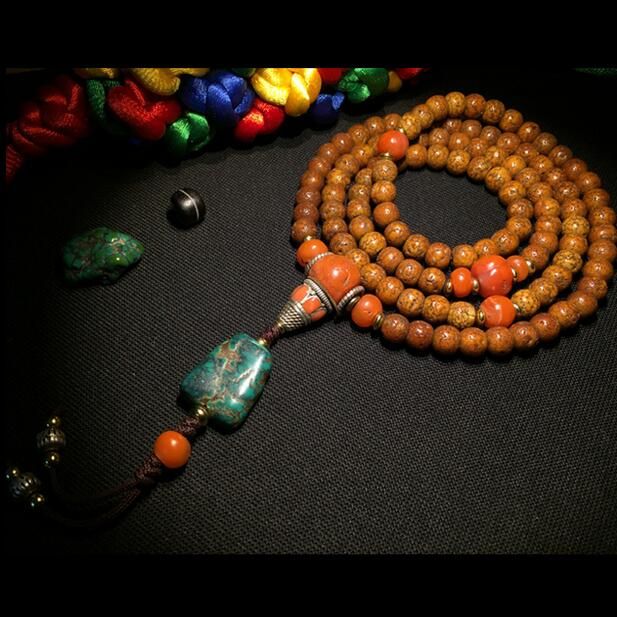 6mm Green Agate Round Tibetan Buddhist 108 Prayer Beads Mala Necklace – Natural Stone