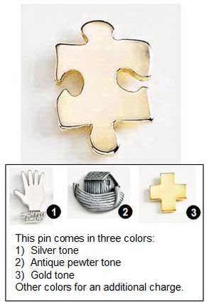 3/4" Puzzle Piece Metal Lapel Pin, Center Piece
