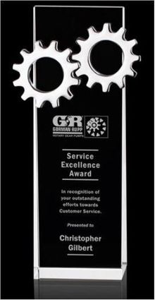 Silver Gear 8" Crystal Rectangle Award