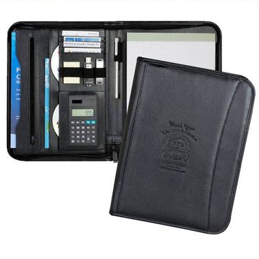 Zippered Custom Padfolio Organizer with Calculator - 10.25"w x 13.38"h