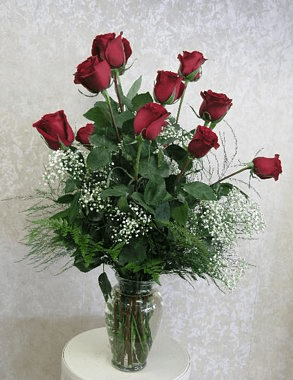 Dozen Red Roses with Babies Breath