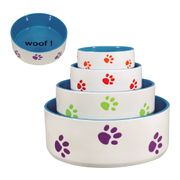 Ceramic WOOF! Dog Dishes 4 Orange Paw