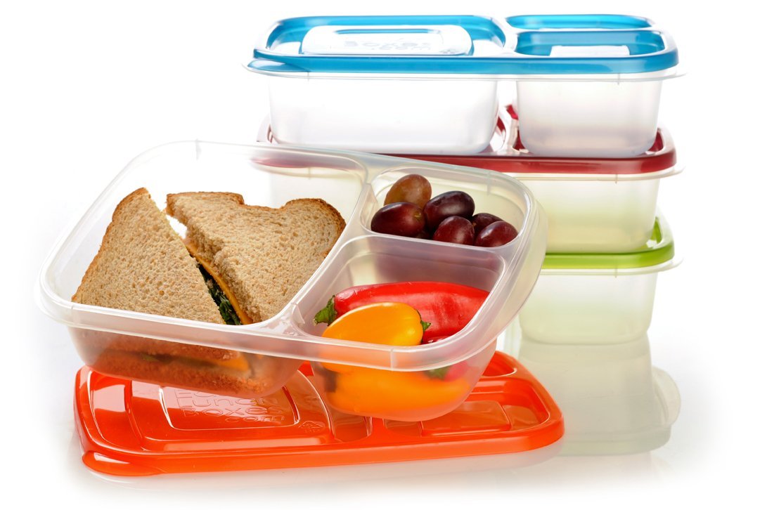 EasyLunchboxes 3-Compartment Bento Lunch Box Containers, Set of 4, Classic
