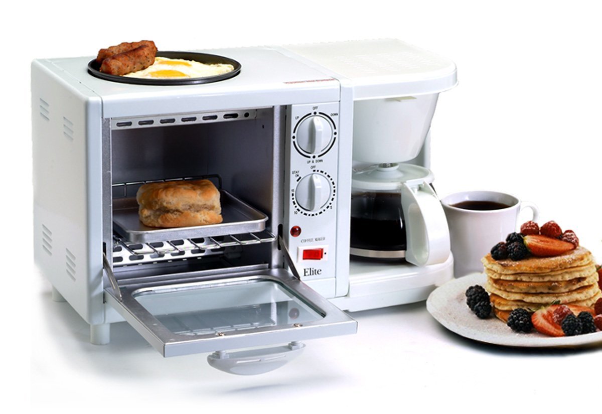 Maxi-Matic EBK-200 Elite Cuisine 3-in-1 Breakfast Station 4-Cup Coffee Maker  White