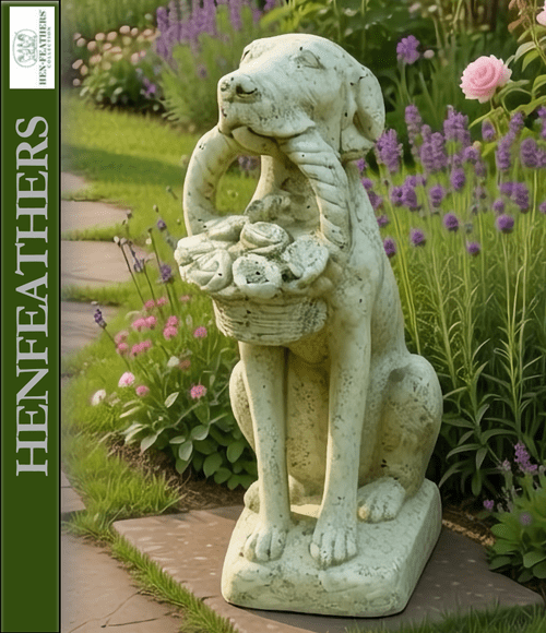 Classic English Dog with Basket Sculpture