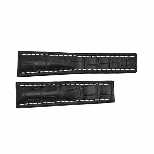 Breitling Black Watch Band Strap with White Stitching 24-20m
