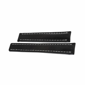 Breitling Watch Band Strap styled in Black Leather and White Stitching 20-18mm