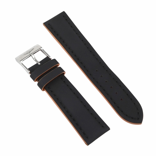 Breitling Black Leather Strap with Orange Trimiming on Stainless Steel Tang Buckle 22 mm - 20 mm