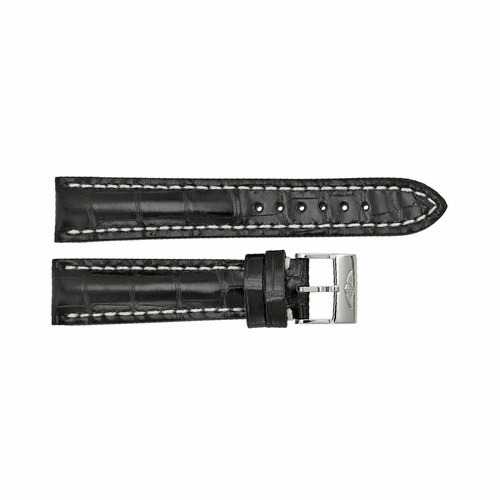 Breitling Black Watch band Strap with White Stitching and a Stainless Steel Tang Buckle 20-18mm