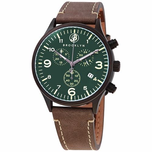 Brooklyn Watch Co. 307-GRN-4 Bedford Brownstone II Mens Chronograph Quartz Watch