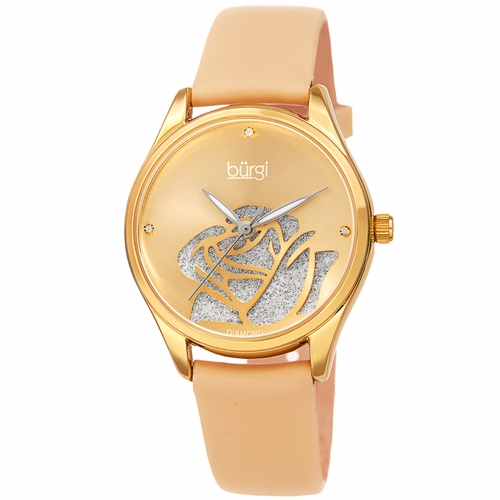 Burgi BUR189YG Diamond Accented Flower Ladies Quartz Watch