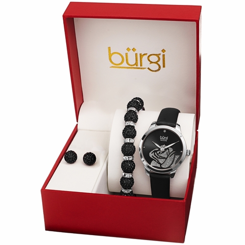 Burgi BUR244SSB-S Diamond Accented Flower Ladies Quartz Watch