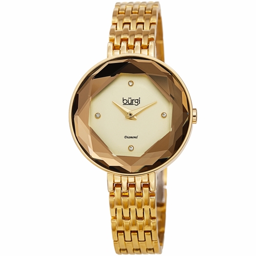 Burgi BUR253YG Faceted Crystal Bezel Ladies Quartz Watch