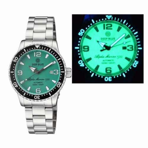 Deep Blue ALPHAMARINELUMEDIALBLUEBEZBLUEWHITEBRACE Alpha Marine Mens Automatic Watch