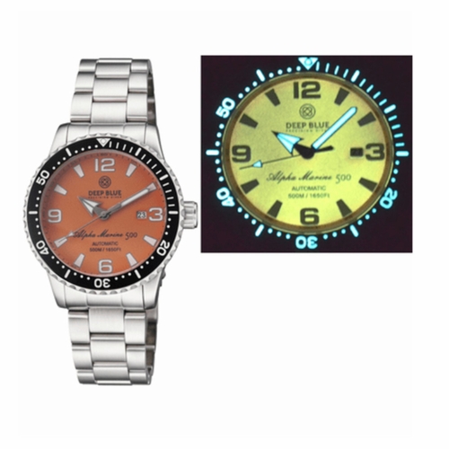 Deep Blue ALPHAMARINELUMEDIALLTREDBRACE Alpha Marine Mens Automatic Watch